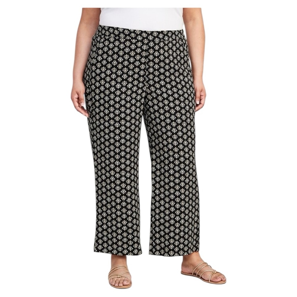 Old Navy Black Floral Wide Leg Pants